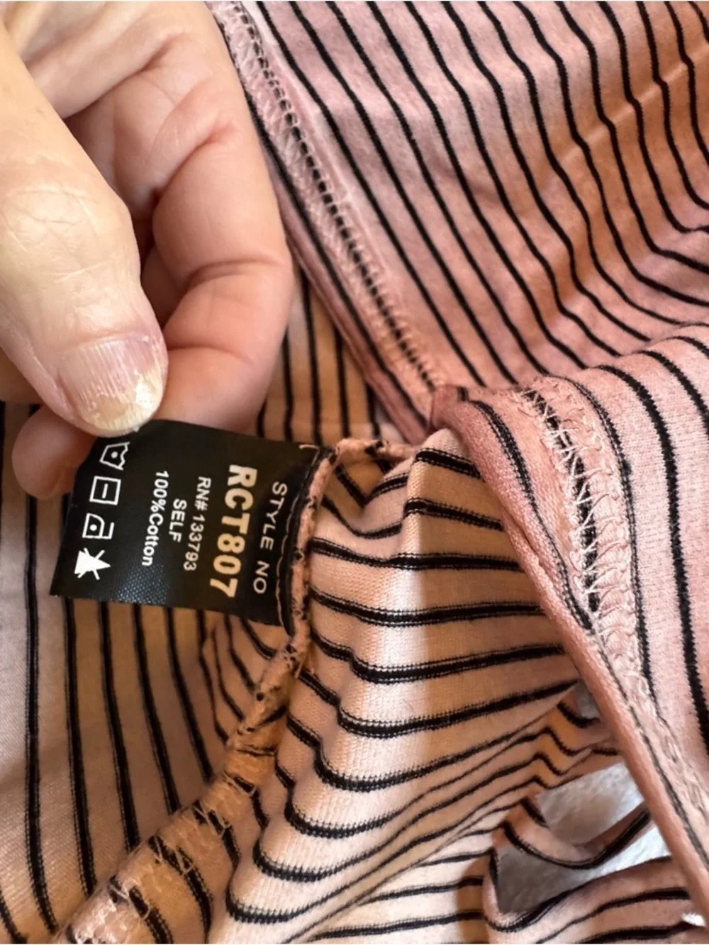 POL Pink & Black Intentionally Distressed Striped V-Neck Short Sleeve Tee NWOT - Picture 3 of 5